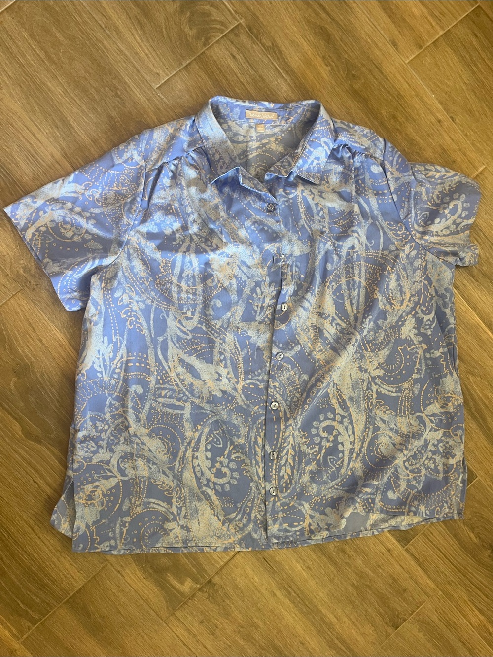 Woman Within Blue Paisley Button-Down Shirt